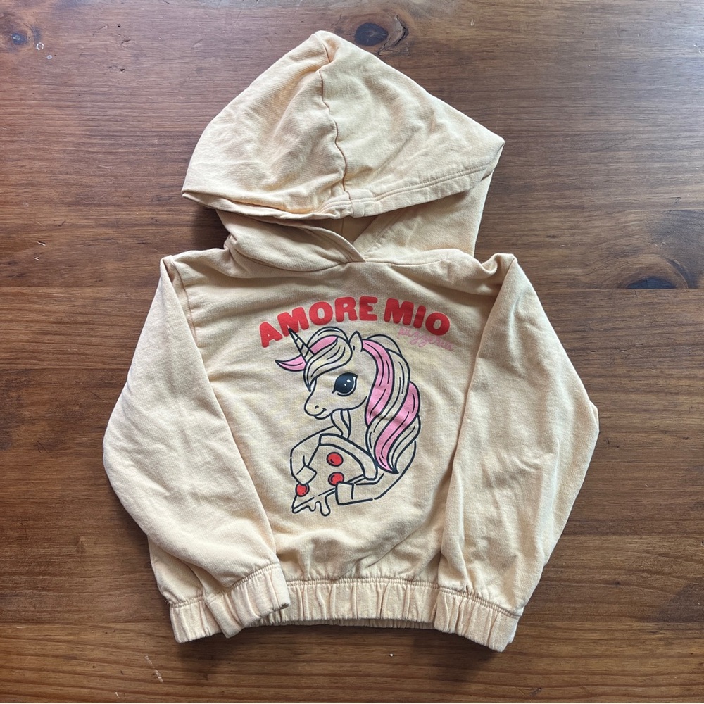 H&M Cream Hoodie with Pink Unicorn Design